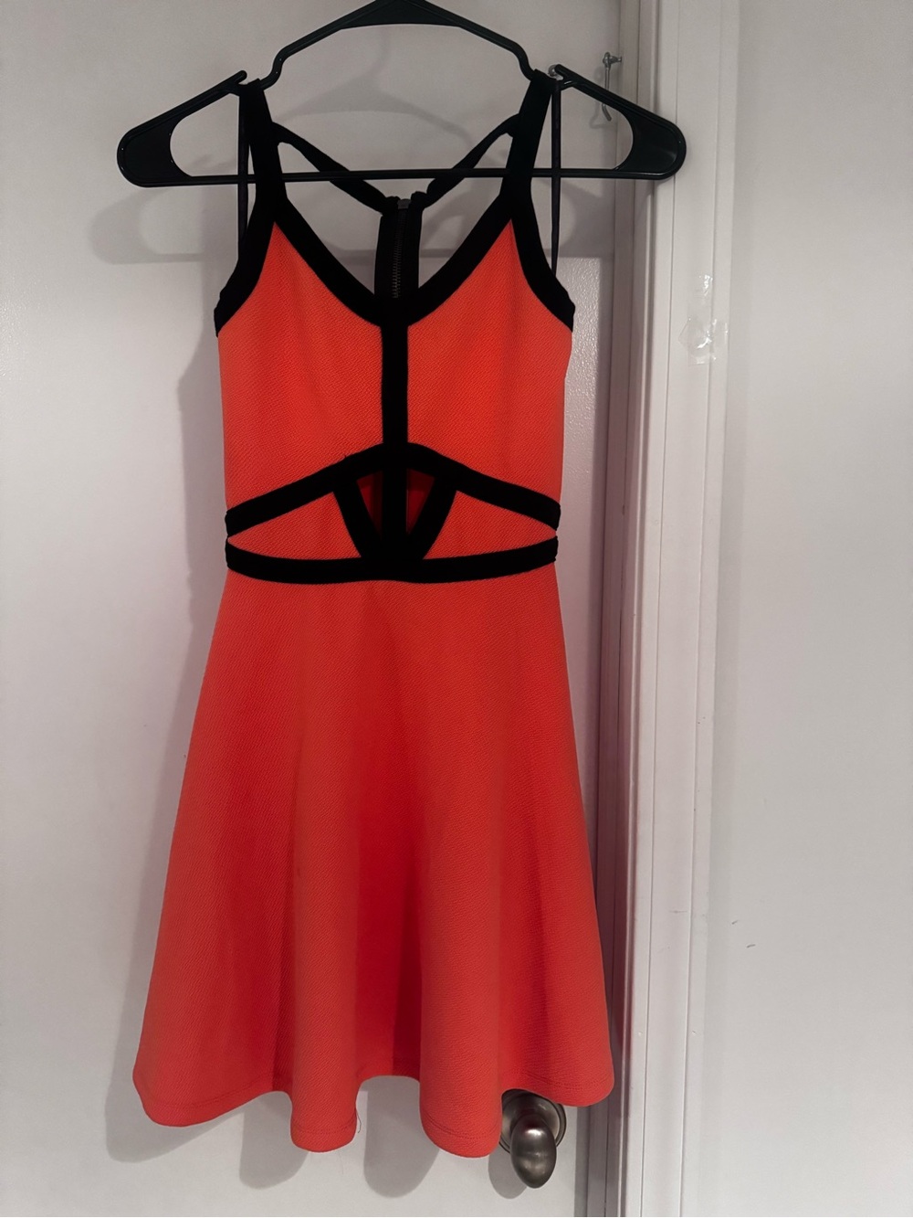 Material Girl Y2K Neon Coral Black Cutout Skater Dress XS